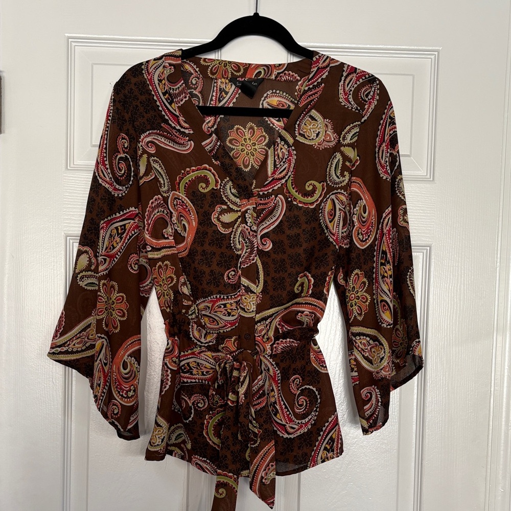 Sunny Taylor Paisley Print Brown Blouse